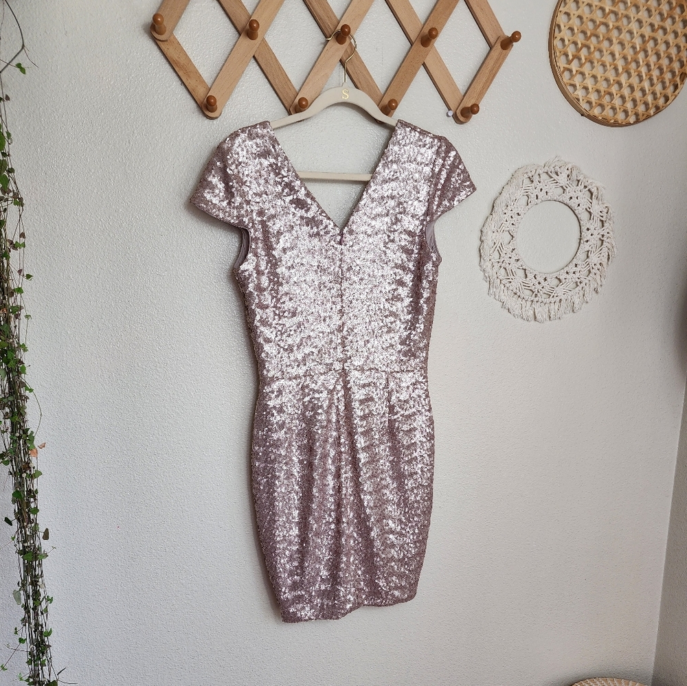 Dress The Population Zoe Sequin Dress In Taupe - Picture 5 of 12